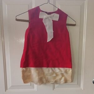 Vintage 1960s Red and White Velvet And Satin Sleeveless Party Dress with Bow
